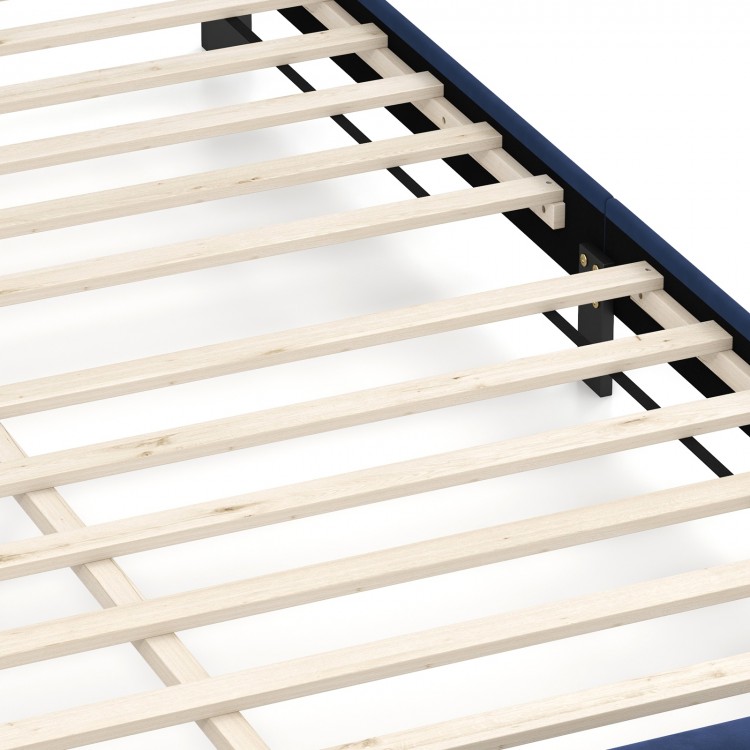Queen size bed frame wooden slats provide sturdy support, ideal for various mattress thicknesses and under-bed storage.