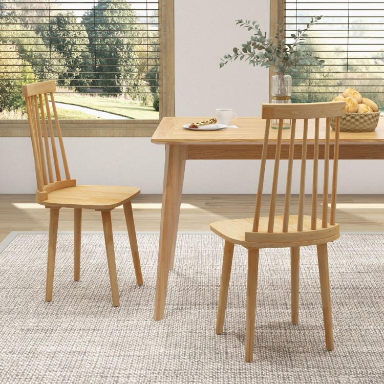 Windsor Dining Chairs Set of 2 with High Spindle Back and Natural