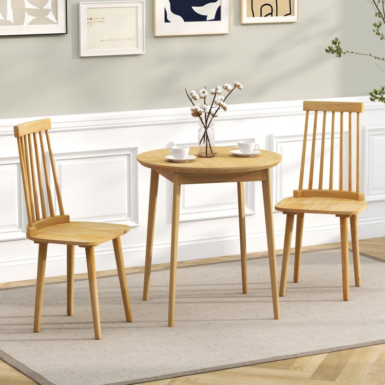 Windsor dining chairs set of 2 with high spindle back and natural rubber wood legs, perfect for dining rooms.