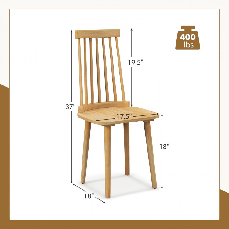 Windsor dining chair with high spindle back, natural rubber wood legs, and ergonomic design for dining room comfort.