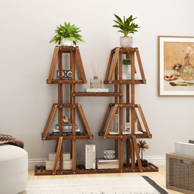 5-tier wood plant stand made of natural pine, featuring 10 open shelves for plants and decor, ideal for indoor or.