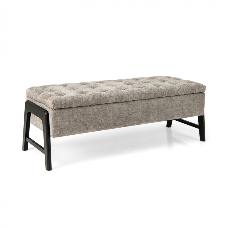 Modern Chenille Storage Bench with Solid Rubber Wood Legs - Gallery View 1 of 10