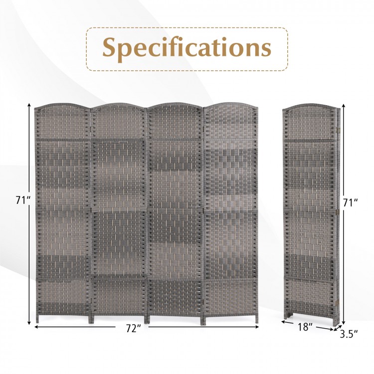 4-panel gray folding privacy screen with hand-woven pattern, 71" tall, ideal for home office or living room separation.