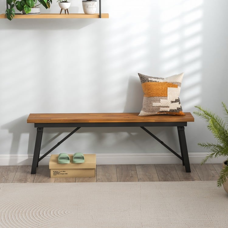 Rectangular acacia wood folding picnic bench with sturdy metal legs, perfect for indoor and outdoor seating.