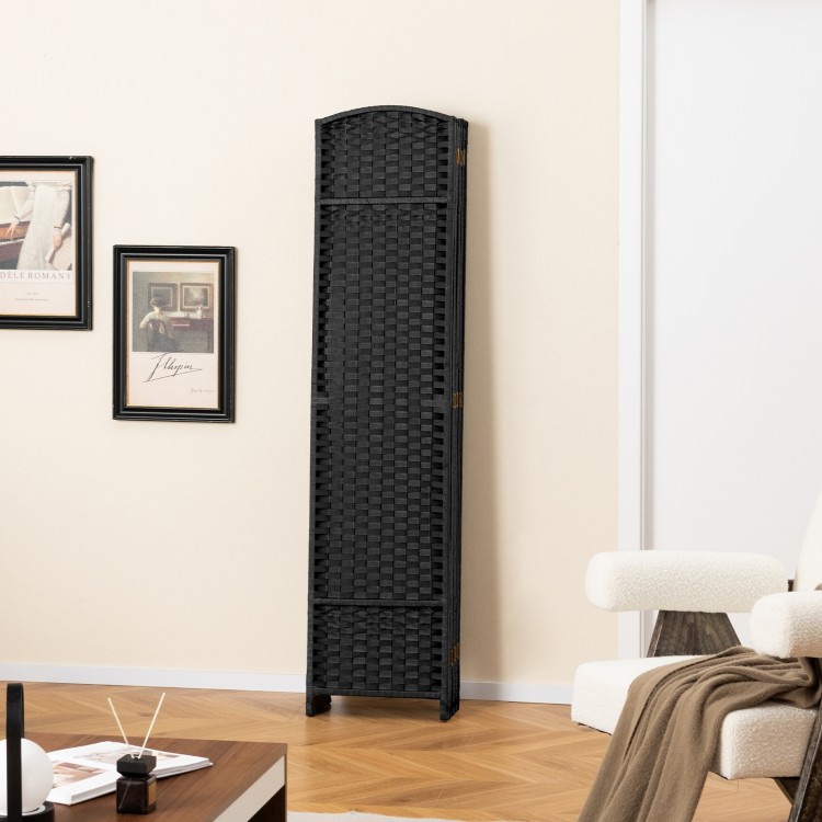 Black 8-panel folding room divider featuring a compact design for flexible space management and stylish privacy.