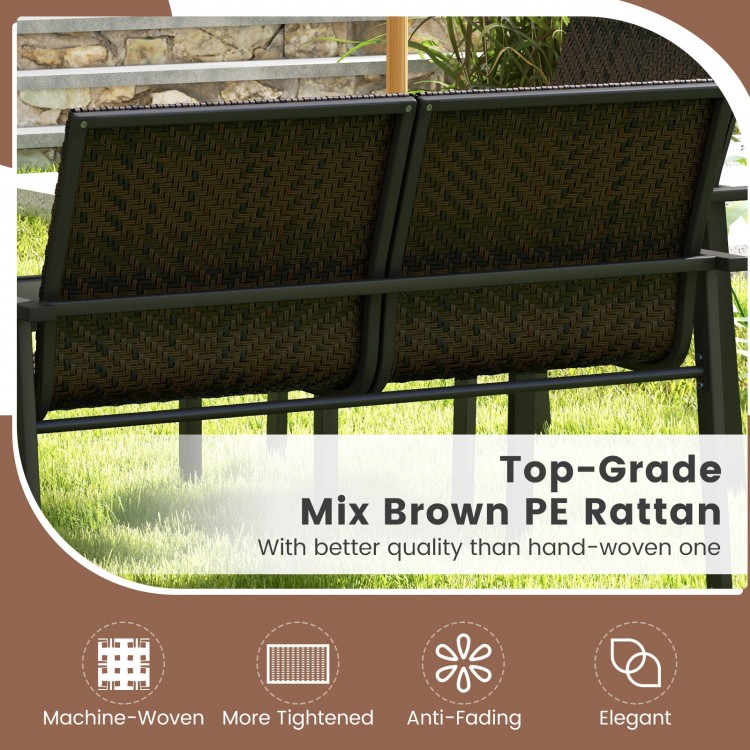 Back view of the 4 pieces patio furniture set featuring mix brown PE rattan and a sturdy galvanized metal frame.