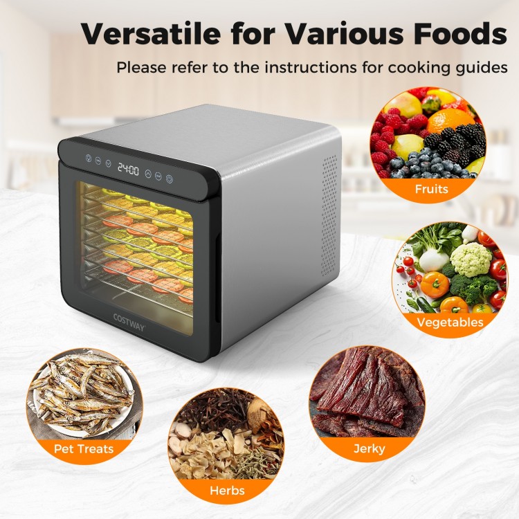7 stainless steel trays food dryer with digital display, 30-75℃ temperature, ideal for fruits, vegetables, and jerky.