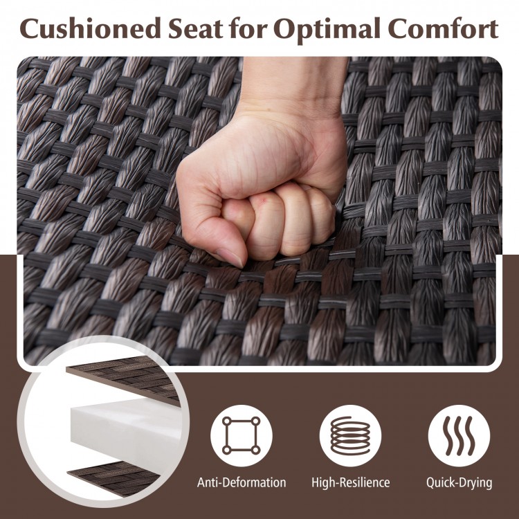 Cushioned seat detail of the 4 Piece Patio Gliding Set with quick-dry foam for optimal comfort and relaxation.