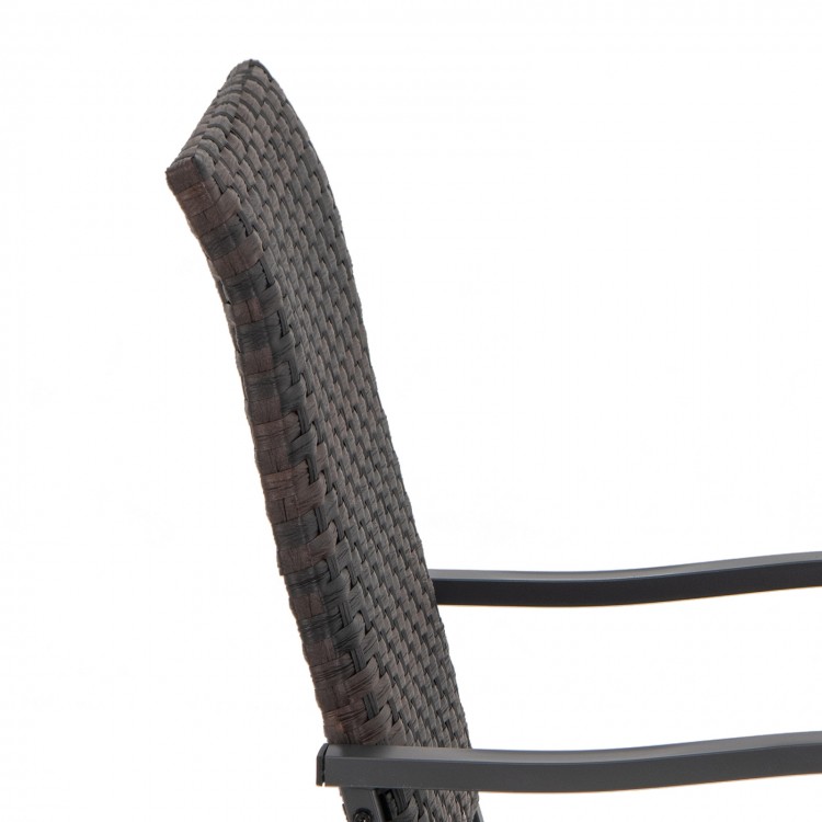 Side view of the brown wicker glider chair showcasing the premium rattan surface and ergonomic backrest for outdoor.