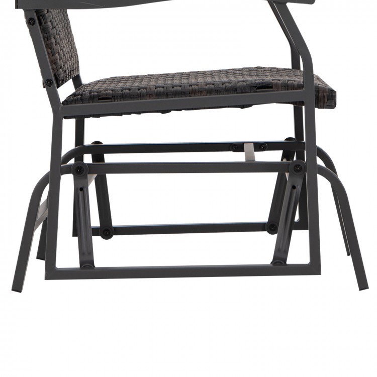 Side view of the 3 Piece Patio Gliding Set showing the durable metal frame and premium rattan surface for outdoor.