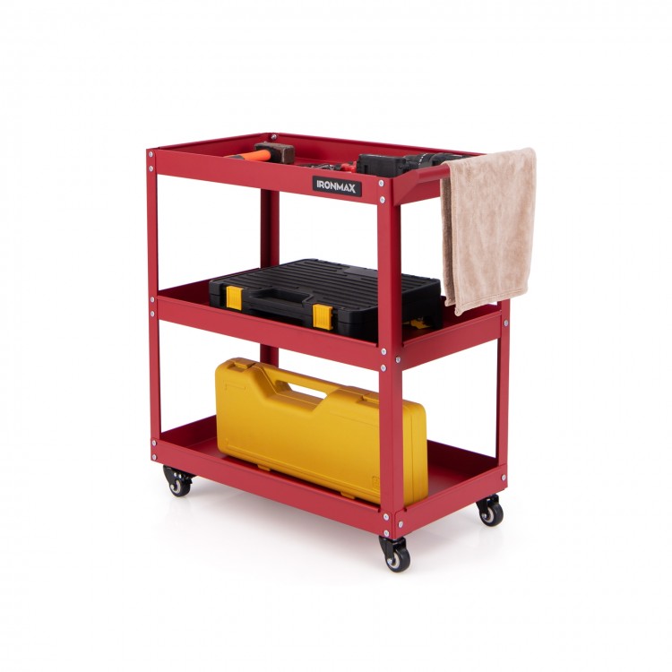 3-Tier Rolling Tool Cart with Spacious Shelves, 4 Universal Wheels and 2 Brakes - Gallery View 1 of 10