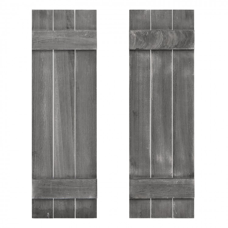 Set of 2 dark gray farmhouse window shutters made from durable paulownia wood, ideal for home decoration.