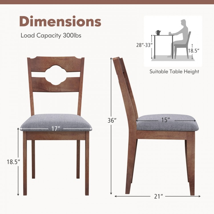 Side view of a gray fabric upholstered dining chair with a padded seat and high back, featuring a natural rubber wood.