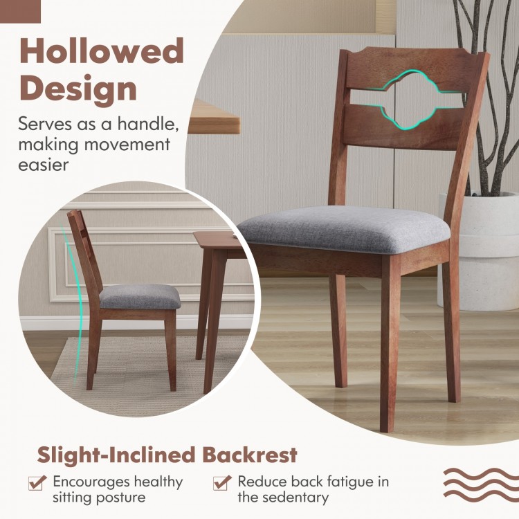 Dining chair with a padded seat and hollowed backrest, featuring a natural rubber wood frame for rustic farmhouse style.