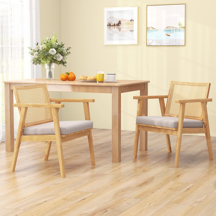 Mid-century modern accent chairs set of 2 with breathable rattan back and soft cushions, perfect for any living space.