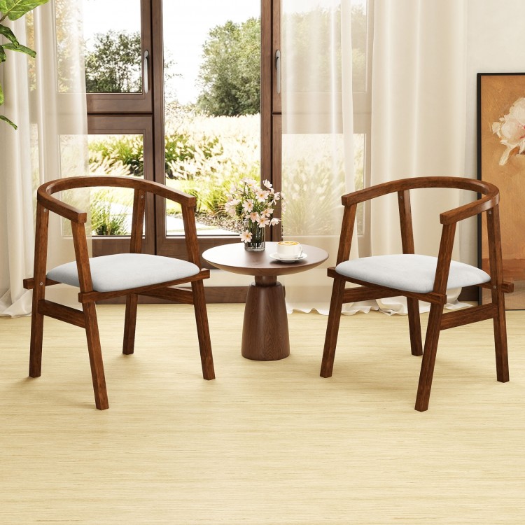 Set of 2 walnut dining room chairs with wrap-around armrests and breathable fabric, perfect for dining or living areas.