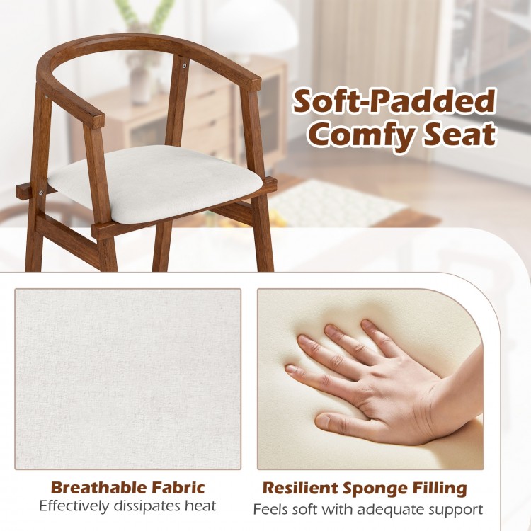 Solid rubber wood dining chair with a comfy padded seat and breathable fabric, perfect for dining and living areas.