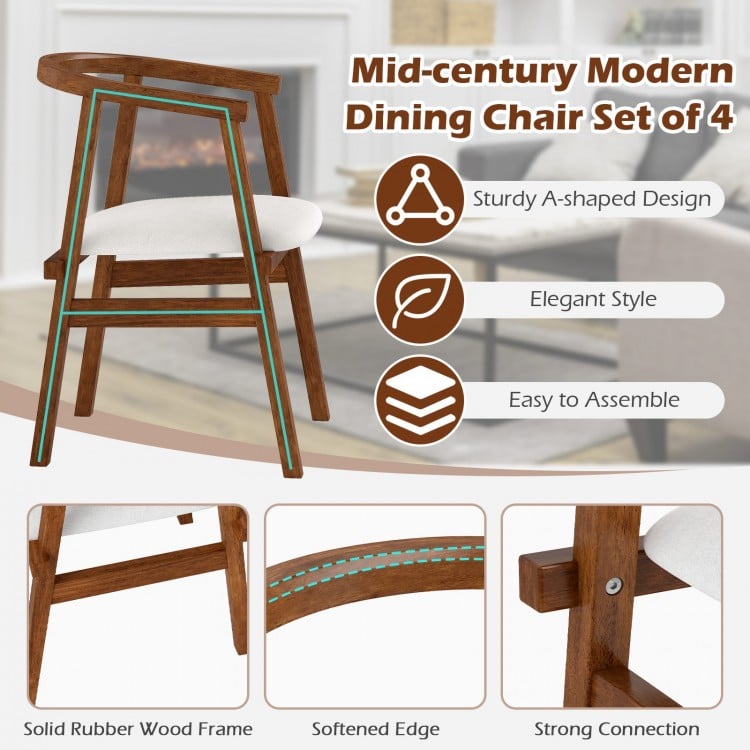 Solid rubber wood dining chair with wrap-around armrest, walnut finish, ideal for dining and living areas.