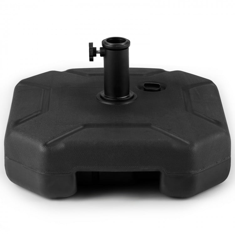 17-inch heavy-duty umbrella base with a textured surface, featuring a hand-turn knob for a secure fit and stability.
