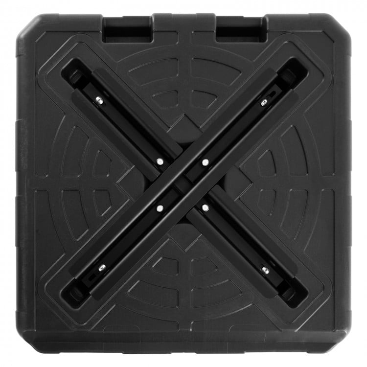 Weighted offset umbrella base with cross bracket, fillable design, and cut-out handles for easy portability and.