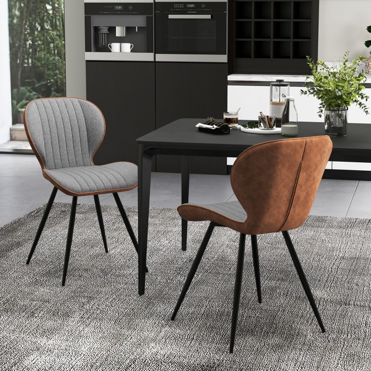 Set of 2 armless dining chairs with curved backrest in gray, featuring a U-shaped seat for comfort and a stylish design.