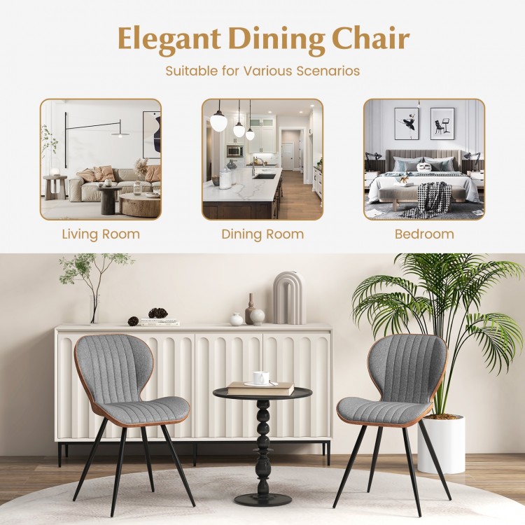Set of 2 gray armless dining chairs with curved backrest, ideal for living, dining, or bedroom spaces.