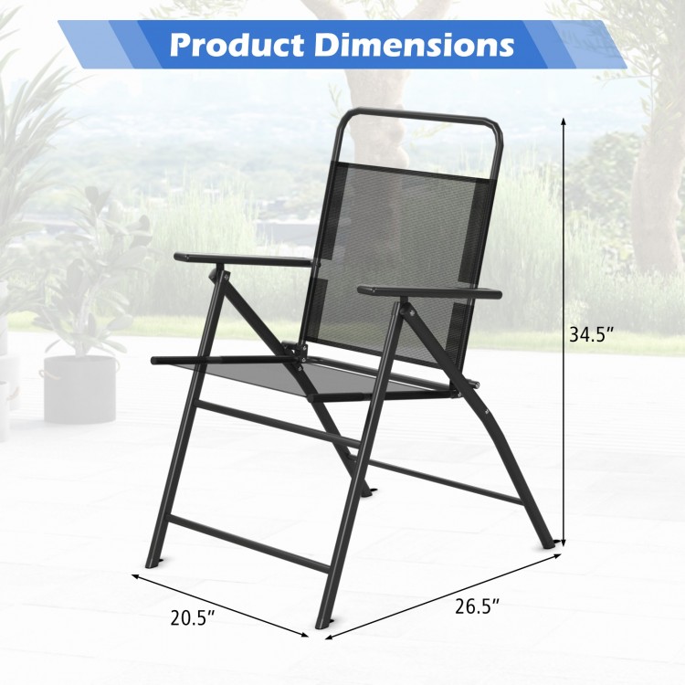 Folding outdoor patio chair with rustproof metal frame, featuring breathable fabric and high backrest, ideal for.