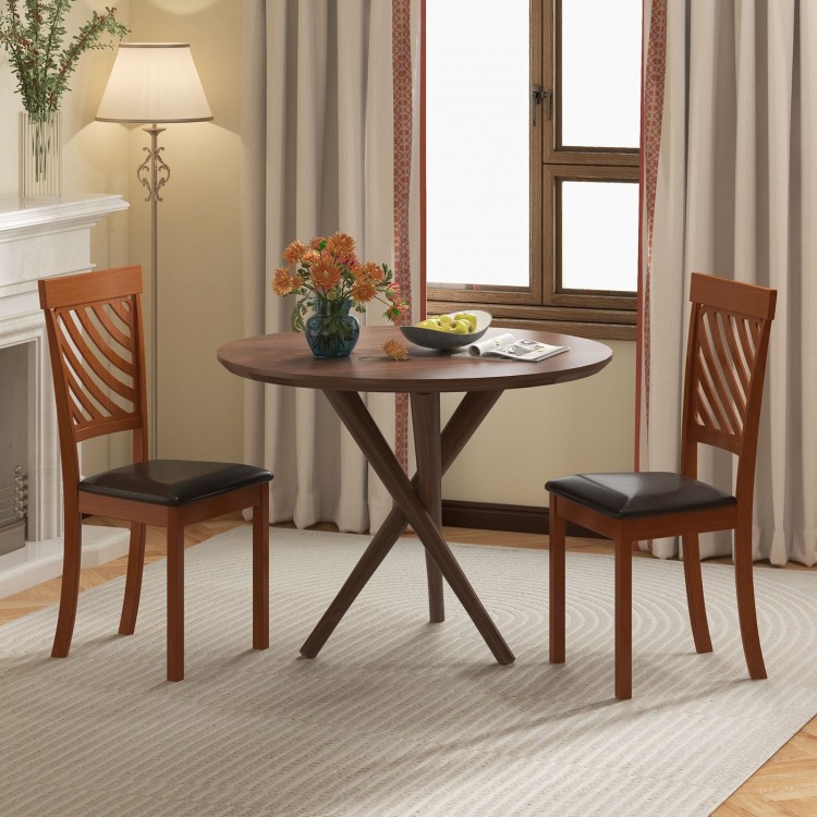 Dining chair set of 2 with ergonomic backrest and rubber wood legs in walnut finish, ideal for dining rooms.