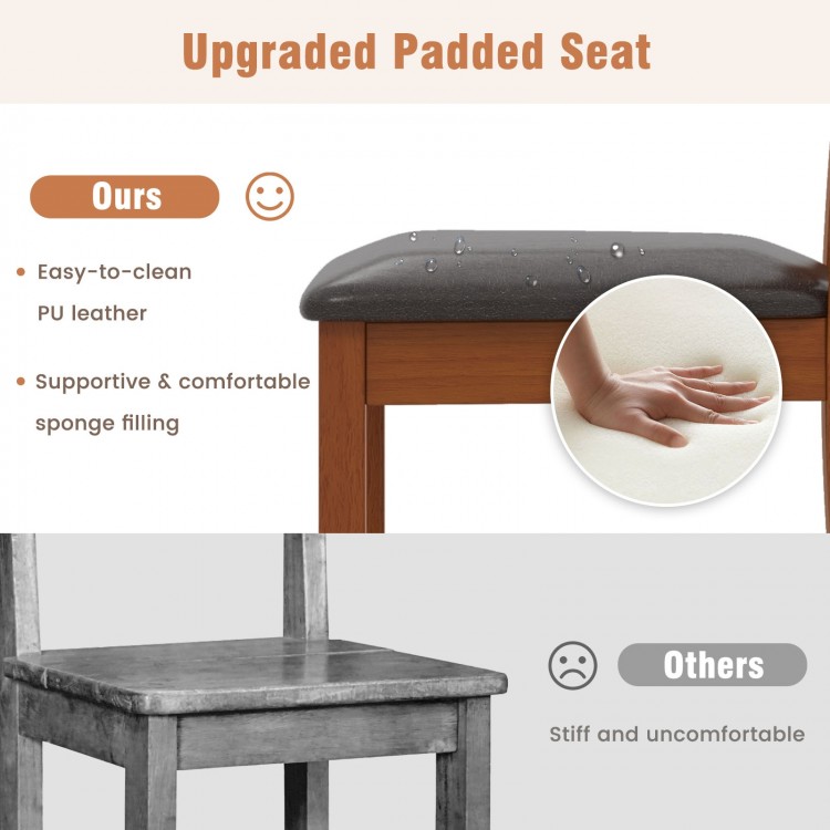 Dining chair with ergonomic backrest and padded PU leather seat, featuring walnut finish and rubber wood legs for.