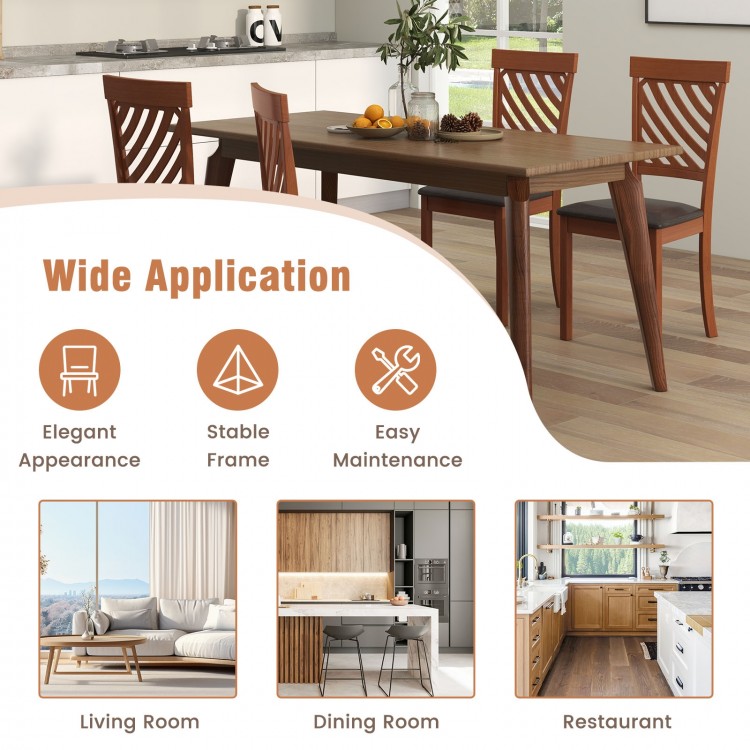 Dining chair set of 2 with ergonomic backrest and rubber wood legs in walnut finish, perfect for dining rooms.