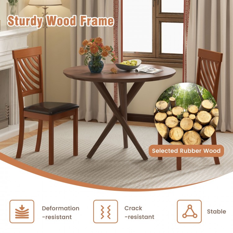 Dining chair set of 2 in walnut finish with ergonomic backrest and rubber wood legs for dining room comfort.