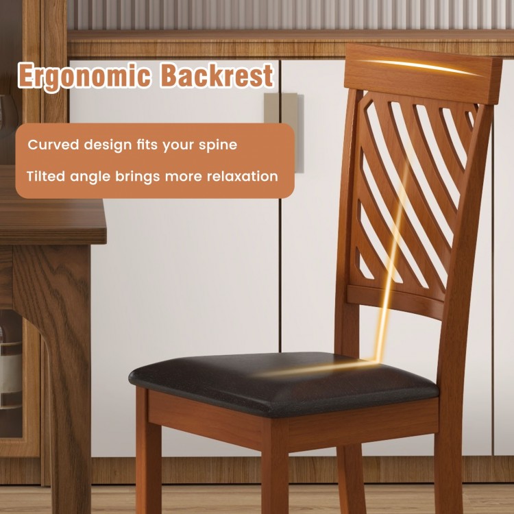Ergonomic dining chair with walnut finish, curved backrest, and rubber wood legs for comfort and elegance in dining.