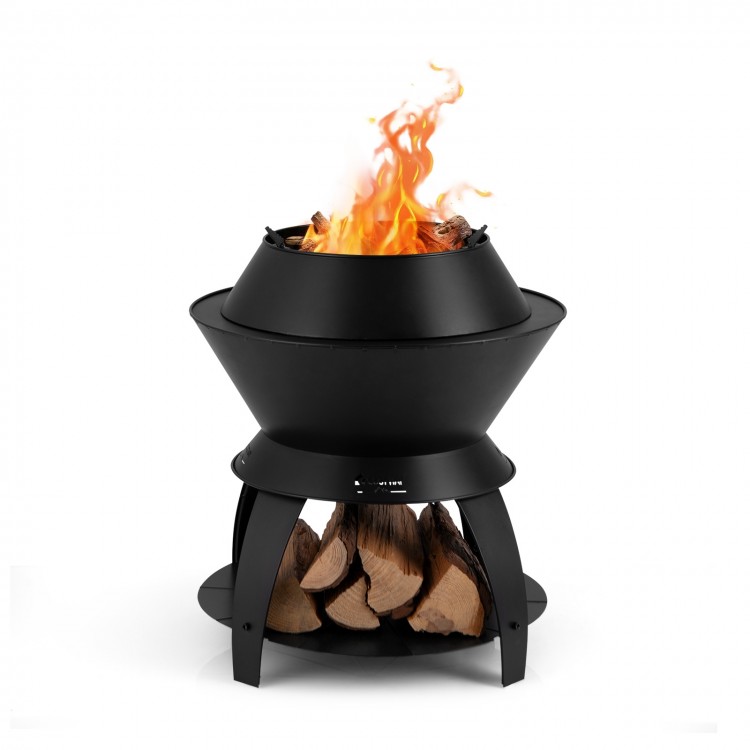 20 Inch Patio Fire Pit Metal Camping Fire Bowl with Pot Holder and Storage Shelf - Gallery View 1 of 10