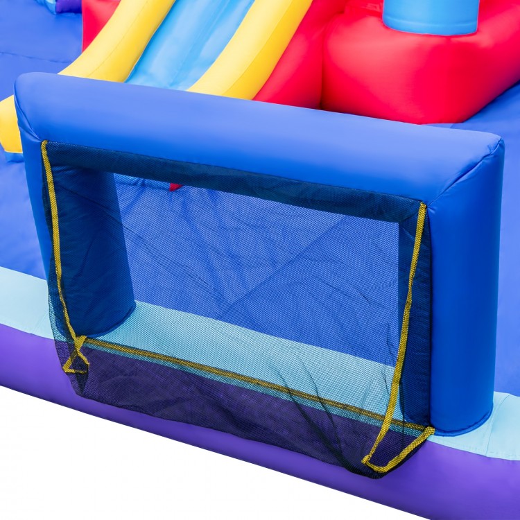 Close-up of the mesh protective wall on the Rocket Theme Inflatable Water Slide Park for added safety during play.