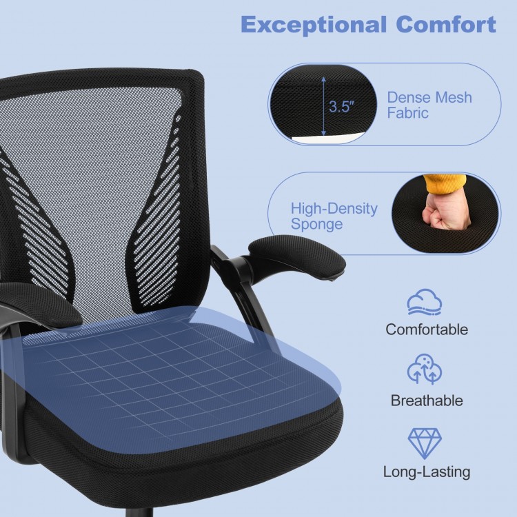 Close-up of the ergonomic office chair's dense mesh fabric and high-density sponge seat for exceptional comfort.