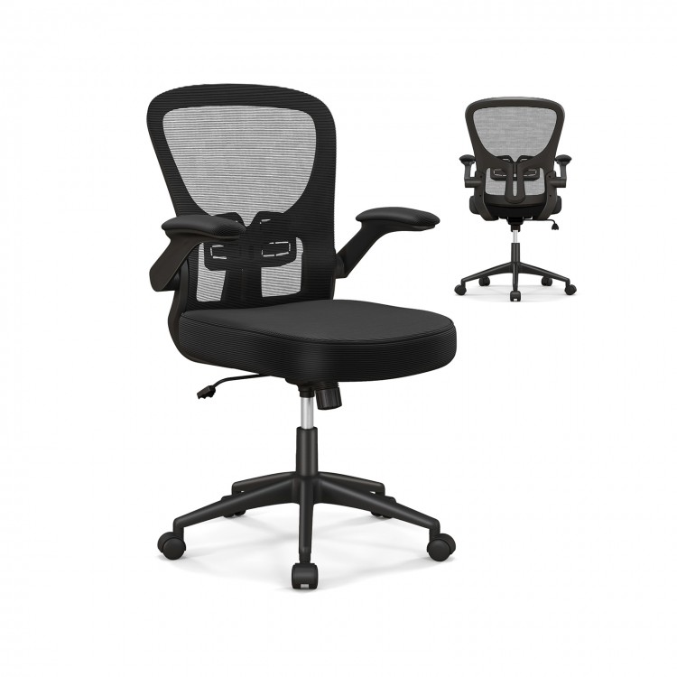 Adjustable Swivel Mesh Task Office Chair with Flip-Up Armrests - Gallery View 1 of 11