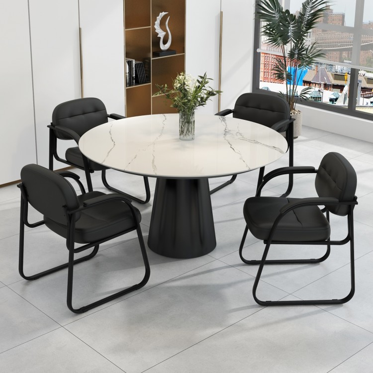 Black waiting room chair set with padded armrests and sled base, ideal for office or reception areas.