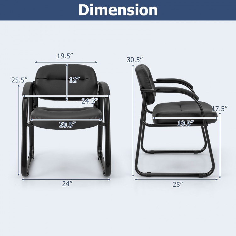 Dimensions of the black waiting room chair set showing seat height, width, and depth for optimal comfort and support.