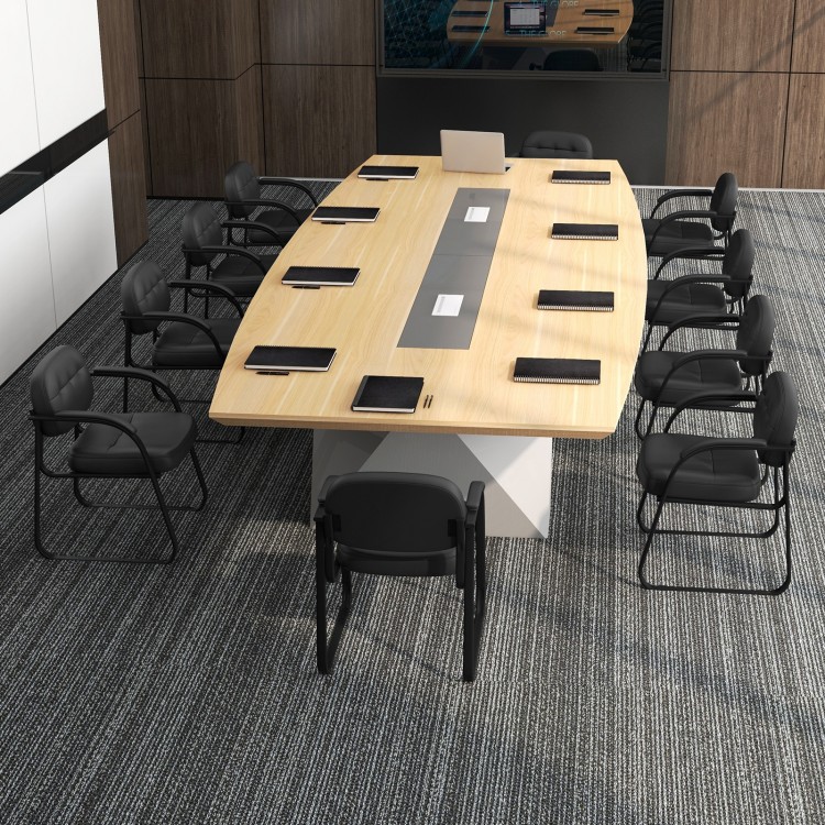 Ergonomic black reception chair with sled base and padded armrests, perfect for enhancing comfort in conference rooms.