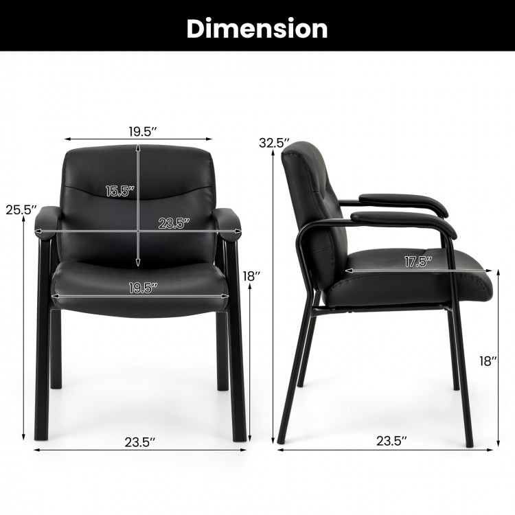 Black waiting room chair set of 2 with ergonomic backrest and soft padded armrests, ideal for office or conference use.
