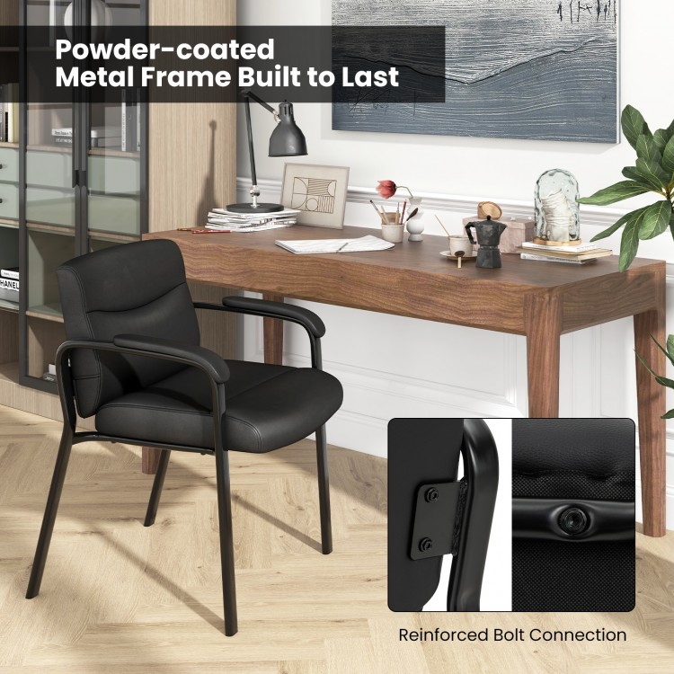 Black waiting room chair with ergonomic backrest and powder-coated metal frame, ideal for office or conference use.