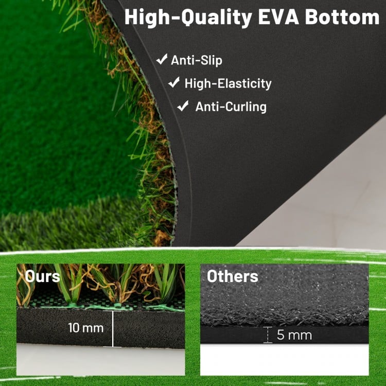 Close-up of the high-quality EVA bottom of the 5 x 10 feet golf putting green mat, showcasing anti-slip and.