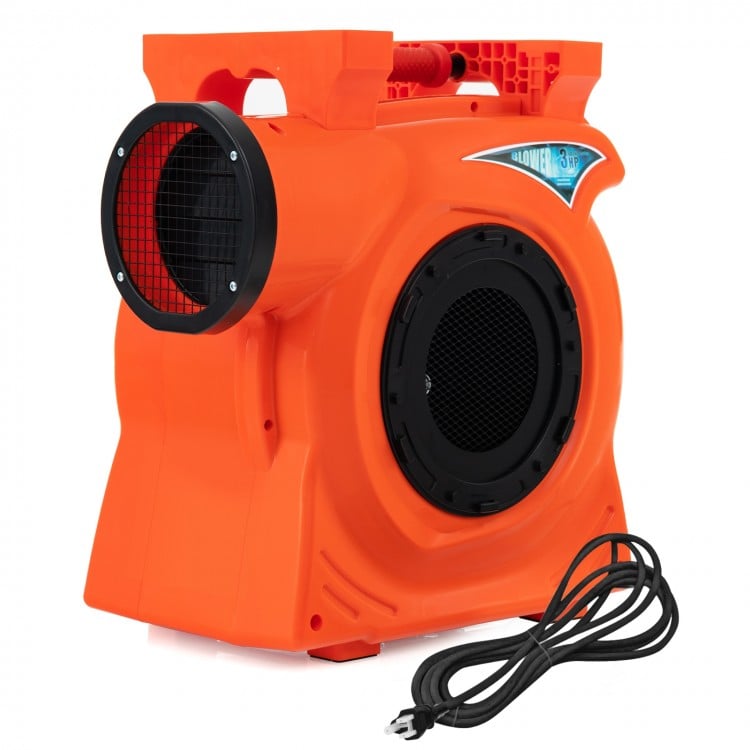 Commercial 2200W air blower in orange, designed for giant inflatable bounce houses, featuring a portable and durable.