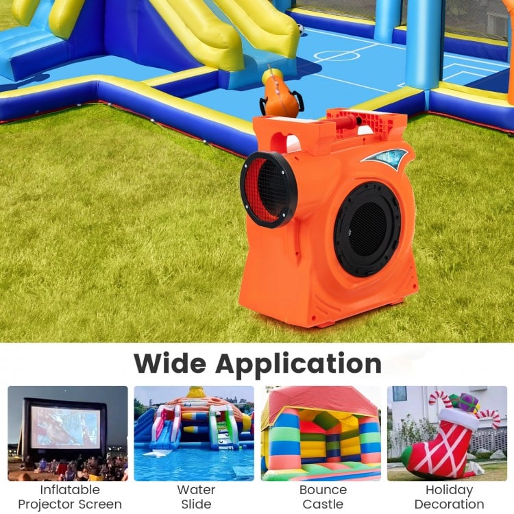 Commercial air blower for giant bounce house, featuring a portable design and powerful motor for efficient inflation.
