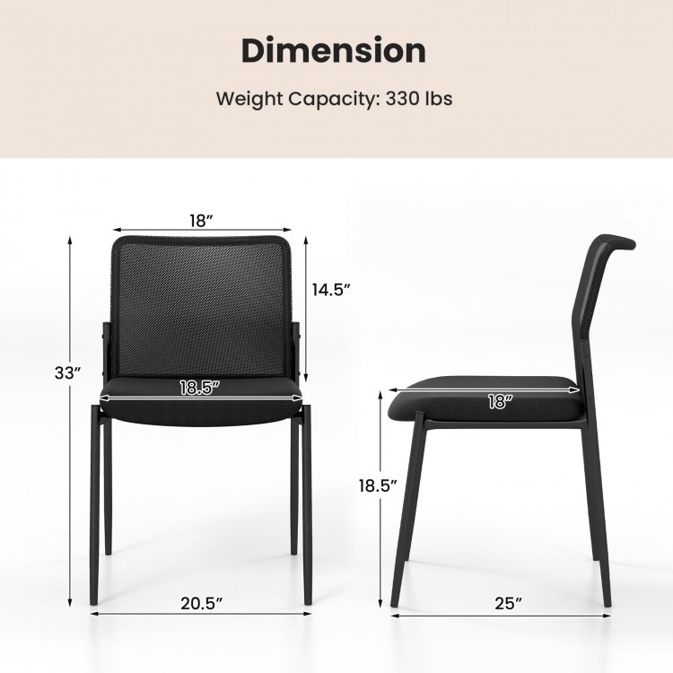 Black waiting room chair dimensions with ergonomic mesh backrest and padded seat, weight capacity 330 lbs.