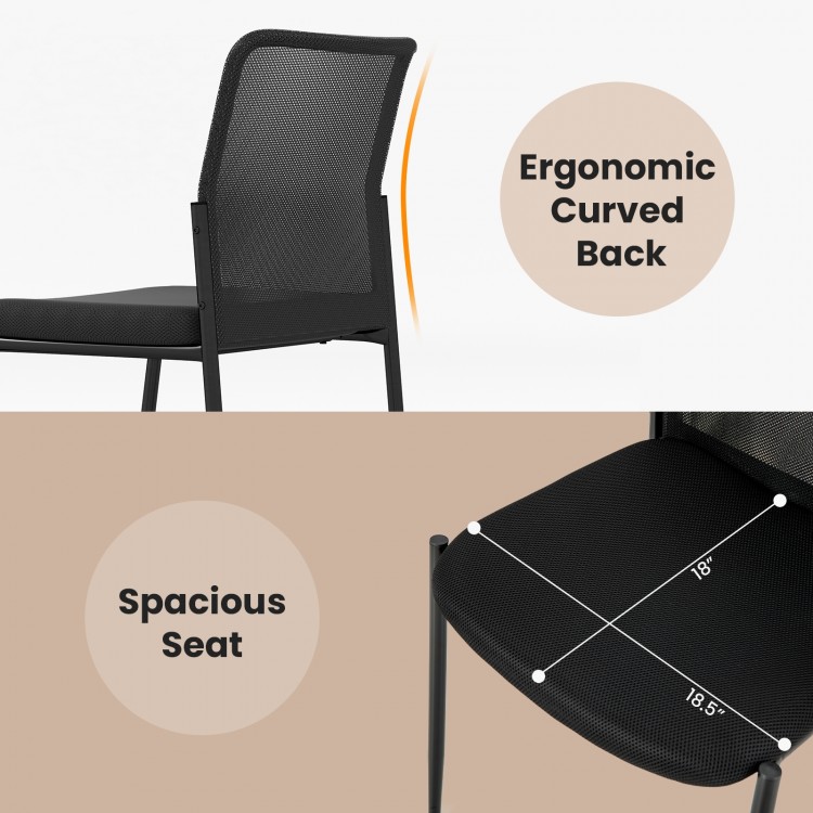 Ergonomic black waiting room chair with a curved mesh backrest and spacious padded seat for ultimate comfort.