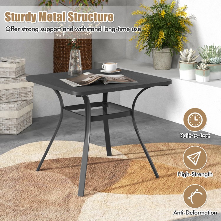 32-inch gray patio dining table with a robust metal structure and curved legs, perfect for outdoor dining.
