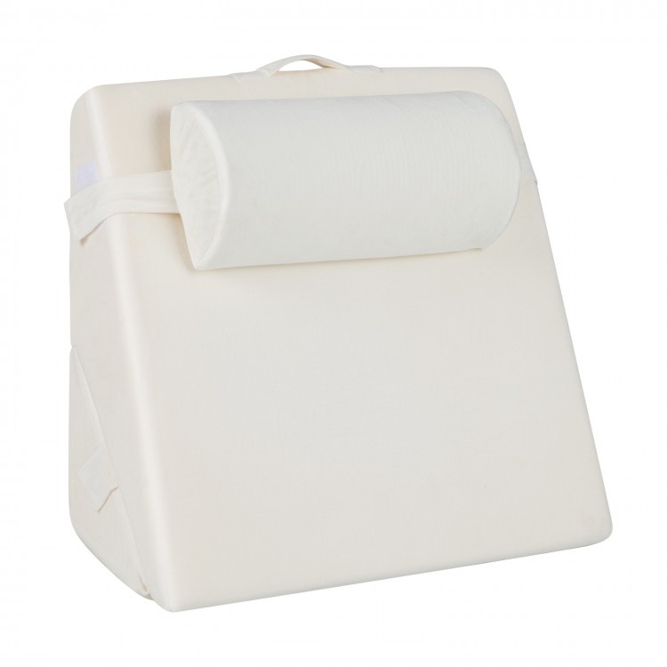 Off-white 3-piece bed wedge pillow set with air memory foam, featuring adjustable support for neck and back comfort.