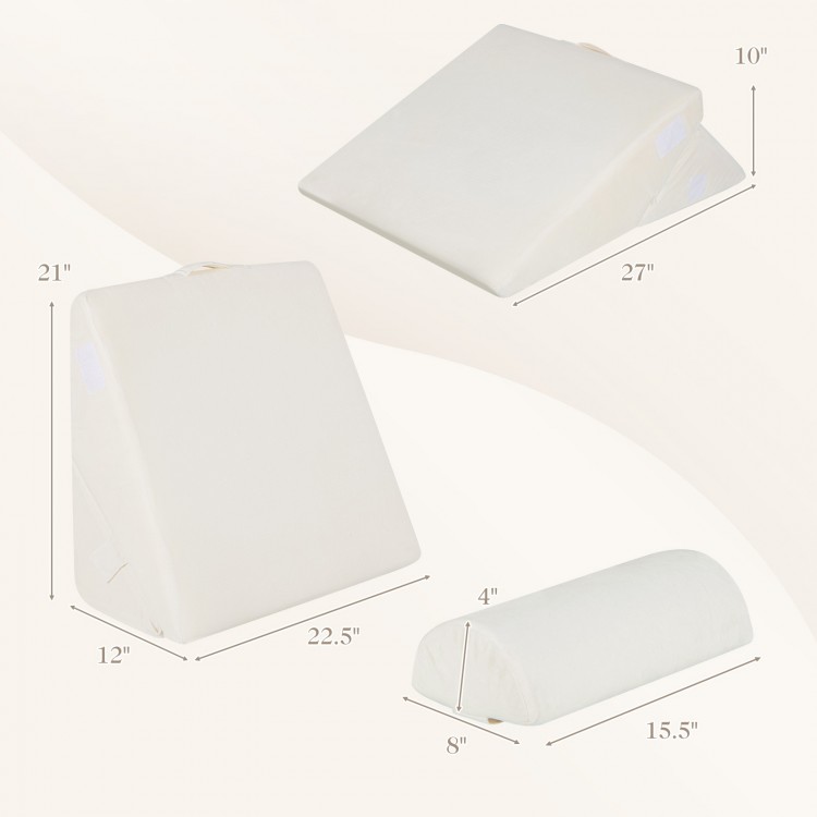 3-piece bed wedge pillow set in off-white, featuring air memory foam for neck and back support, with adjustable design.