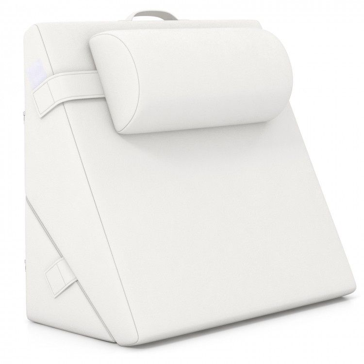 Off-white 3-piece bed wedge pillow set with air memory foam, featuring adjustable support for neck, waist, and legs.